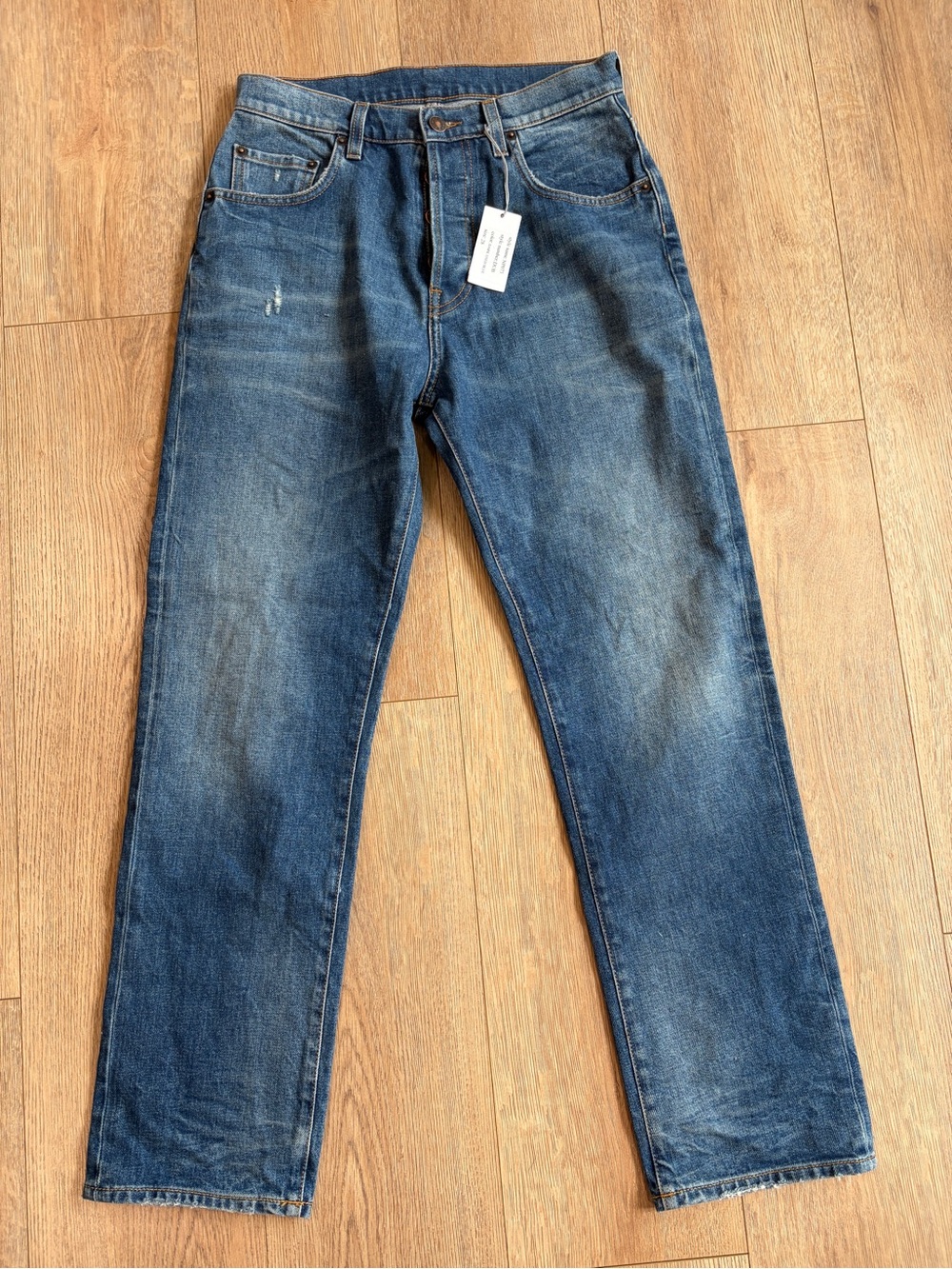 6397 NP073 Dark Used Blue Straight Leg Button Fly Jeans Made in Italy Size 28